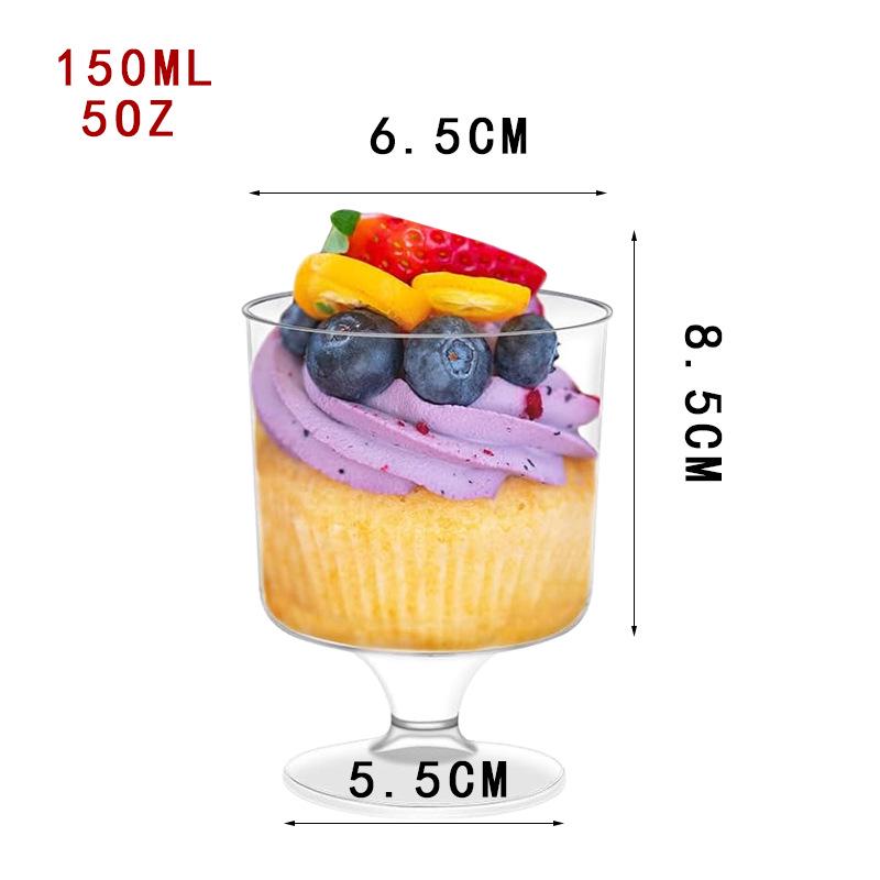 Detachable Red Wine Dessert Cup with High Stem - Disposable Plastic Champagne Flute for Weddings or Pudding Mousse.