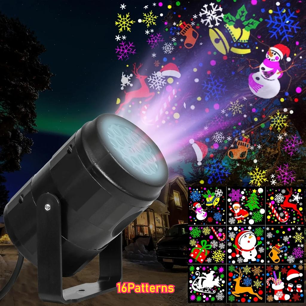 16 Patterns Christmas Projector Lights Rotatable Christmas Decoration Outdoor/Indoor Led Projector for Holiday Party Xmas Decor