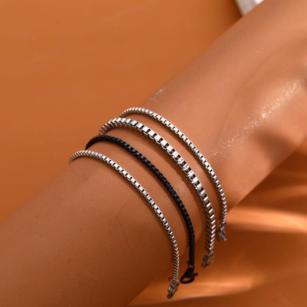4 Pcs Set Retro Sliver Color Stainless Steel Chain Bracelet for Men Women Couple Simple Personality Jewelry Accessories Gifts