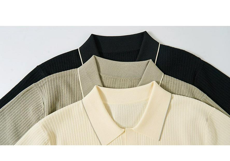 Northern Deer Cool Seagull Collar Men's Jacquard Knit T-Shirt, Summer Business Casual Short Sleeve