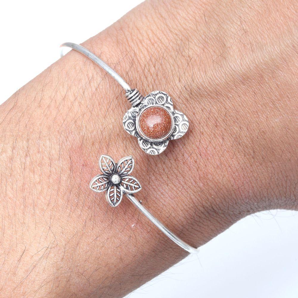 Red Sunsitara Gemstone Handmade Silver Jewelry Cuff Bracelets 7''Adjustable