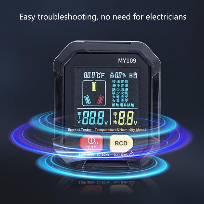 US/EU Plug Multifunctional Digital Display Socket Tester Ground Detector 48-250V 50-60Hz Color Display Voltages Tester