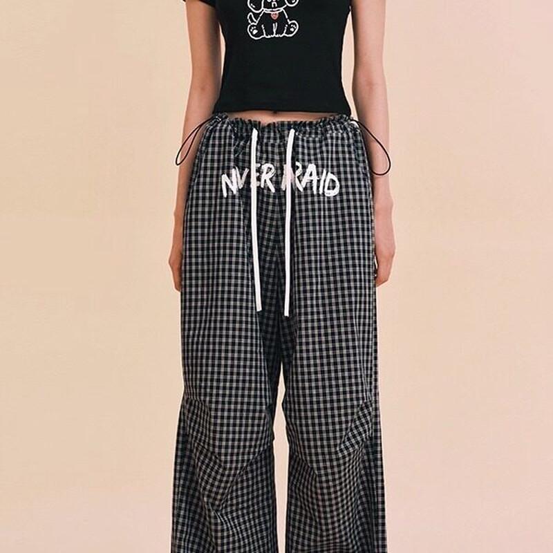 DRAGONS NEVER AFRAID Women s Plaid Straight-Leg Casual Trousers M