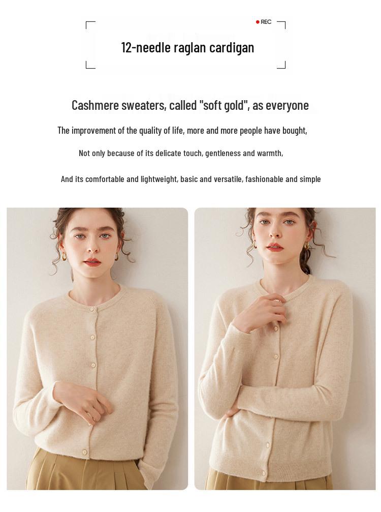 Women's Autumn Winter Cashmere Knit Cardigan: Loose-Fit, Long Sleeve, Round Neck, Versatile Fashion Top.