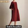 Fashion Summer Spring Solid Color Print  1/2 Sleeves O-Neck Casual Dresses
