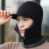 Outdoor Hat Thermal Zipper Opening Fleece Lining Knitting 2 In 1 Men Sport Solid Color Neck Guard Cap for Knitted