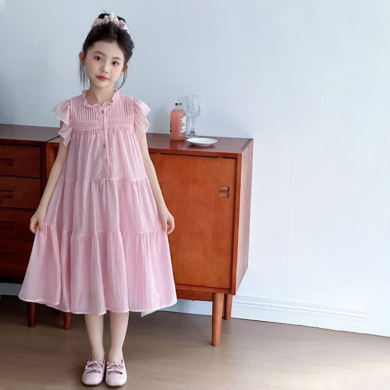 Sweet Flutter Sleeve Long Dress for Girls Cute Comfortable Casual Daily Wear Flower Girl Party Birthday Holiday Vacation Dress