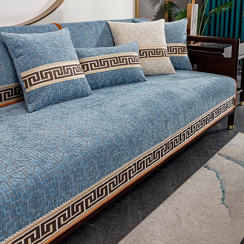Sofa Cushion Light Luxury High Sense New Chinese Style Four Seasons Non-Slip Universal Solid Wood Seat Cushion Backrest Towel Leather Sofa Cover