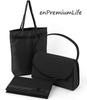 [enPremiumLife] Formale Tasche, Schwarz (Set aus 3 Stück, Rund)
