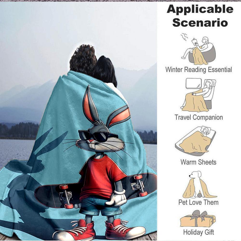1pc Bugs Bunny Flannel Throw Blanket Lightweight Soft Warm All Season Blanket for Sofa, Bed, Travel,L1028017