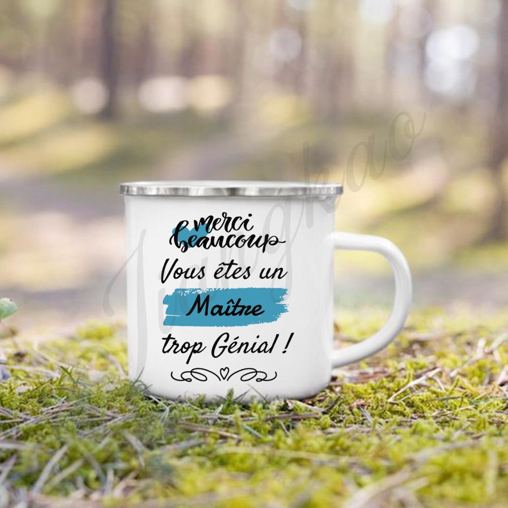 Super Maitre French Printed Mugs Creative Coffee Cups Drinks Water Enamel Camping Cup School Handle Drinkware Gifts for Teacher