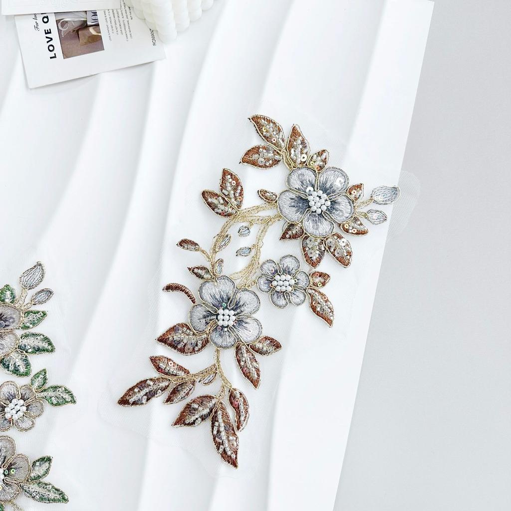 Embroidery Appliqués, Nail Beads, Sequins, Colorful Three-Dimensional Flower Accessories, Clothing, Hanfu Cheongsam, Decorative Fabric, Patch