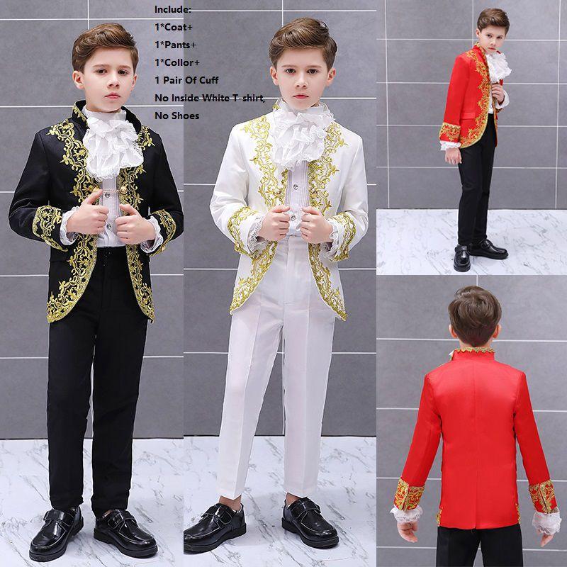 Child Prince Royalty Halloween Costume Boy Gold Flower Cospaly Clothes King