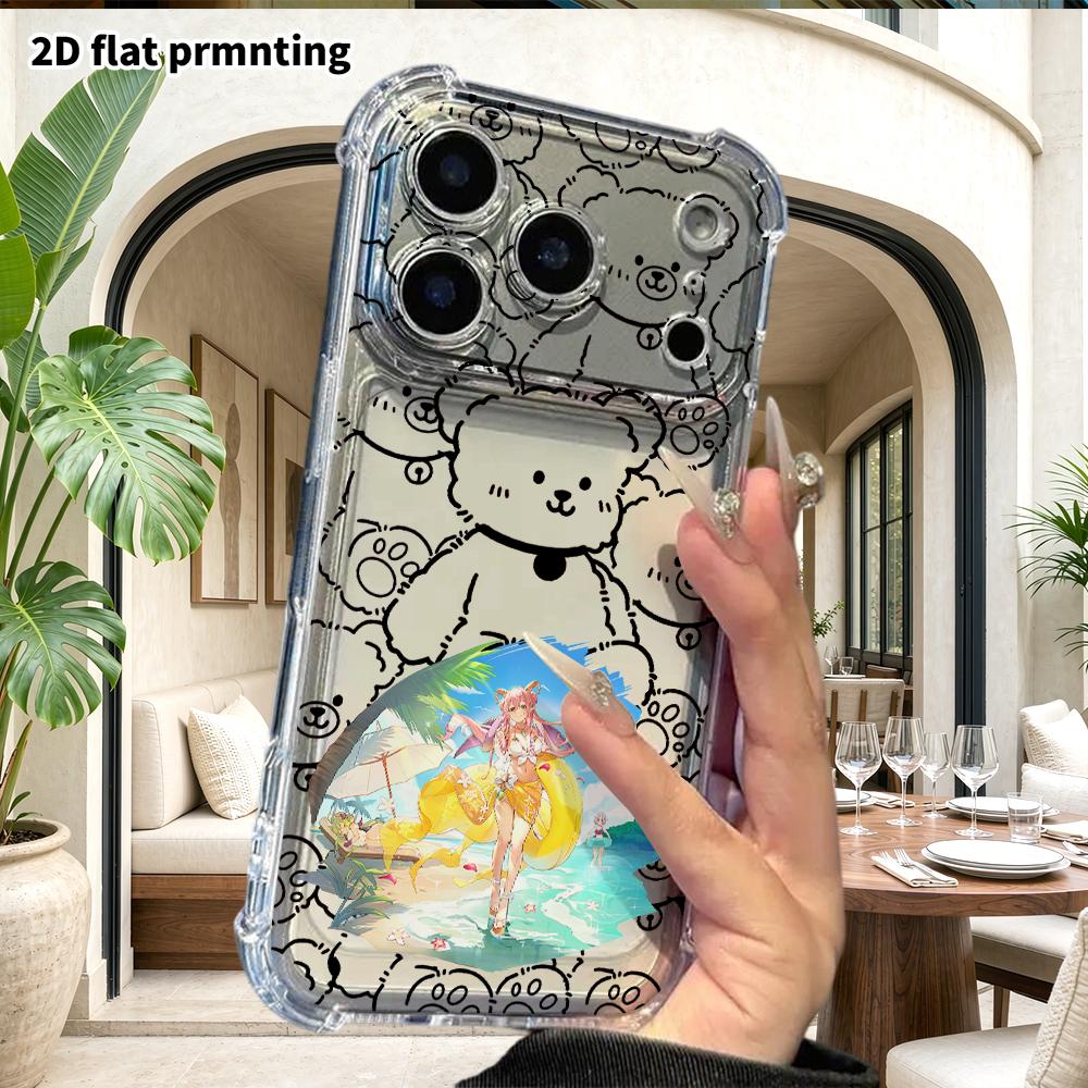 Phone case: 2D flat suitable for iPhone 18 17 16 15 14 13 Pro, transparent four corner protective case, ram horn girl, Christmas and Halloween gifts