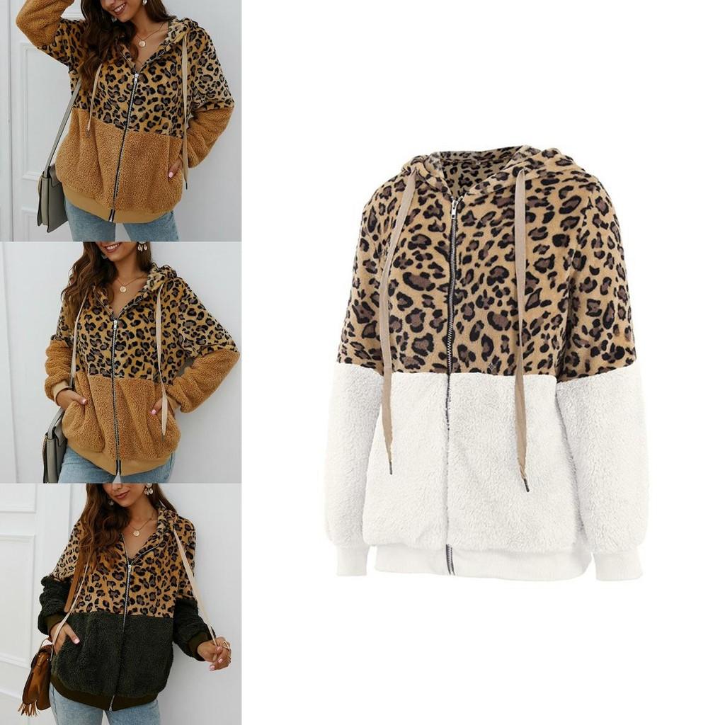 Stylish Women Bear Hooded Jackets With Cozy Fleece And Trendy Leopard Print Design