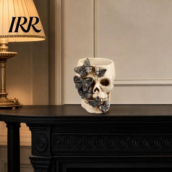 Dark Style Home Decor Gothic Butterfly Skull Pen Holder, Spooky Resin Makeup Brush High-grade Textured Multifunctional Halloween Tea Light Candle