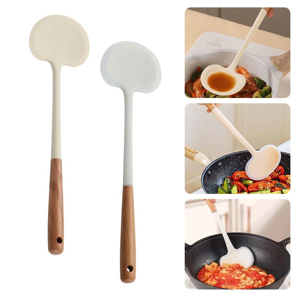 Silicone Kitchen Stir Fry Spoon Wooden Handle Cooking Spatula  Kitchen Tool Cooking Accessories