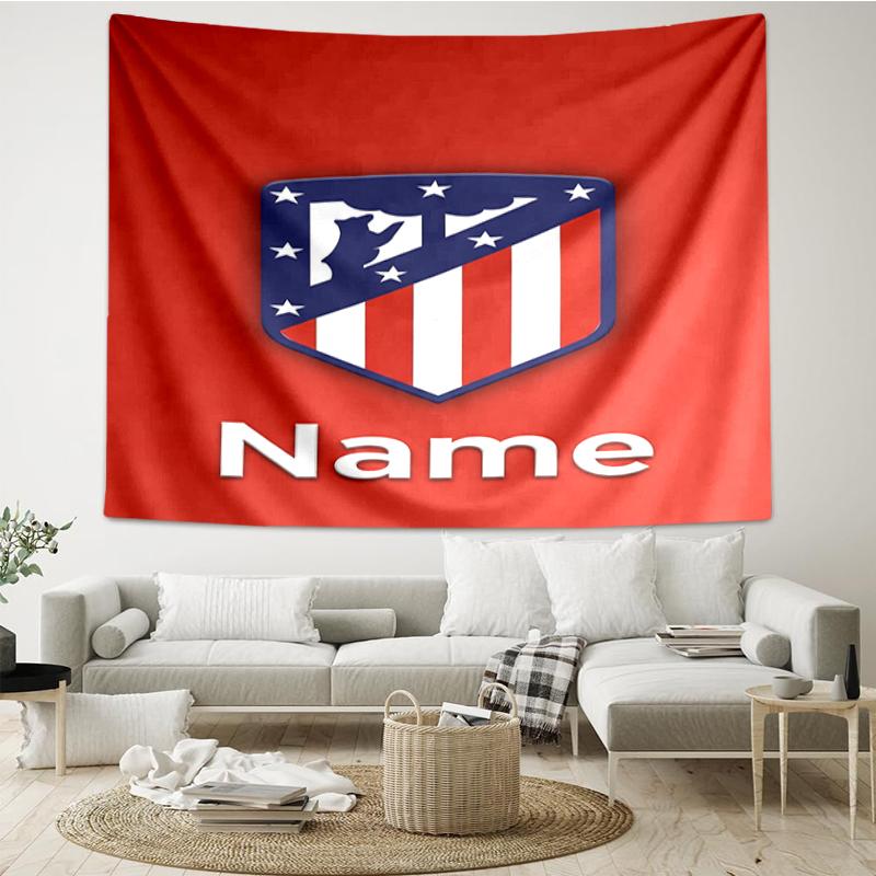 Custom Name Atlético Madrid Print Tapestry, Backdrop, Easy Setup, Ideal for Bedroom, Office & Living Room, with Aesthetic Wall Hanging Decor.
