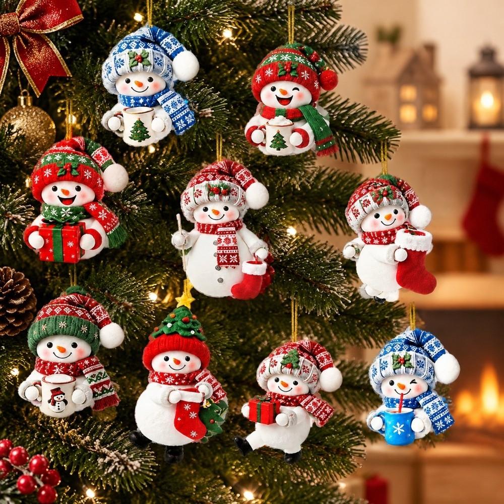 2D Flat Christmas Pendant Snowman Figure Tree Hanging Decor Wooden Snowman Decor New Year Decor