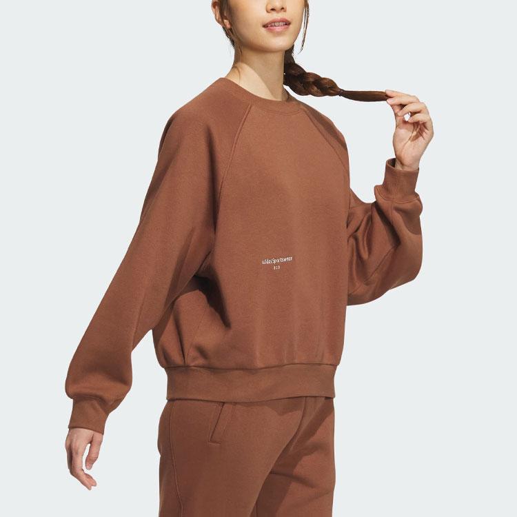 Adidas Solid Color Fleece Sports Casual Crew Neck Long Sleeve Sweatshirt Women Sweatshirt Brown IX6792