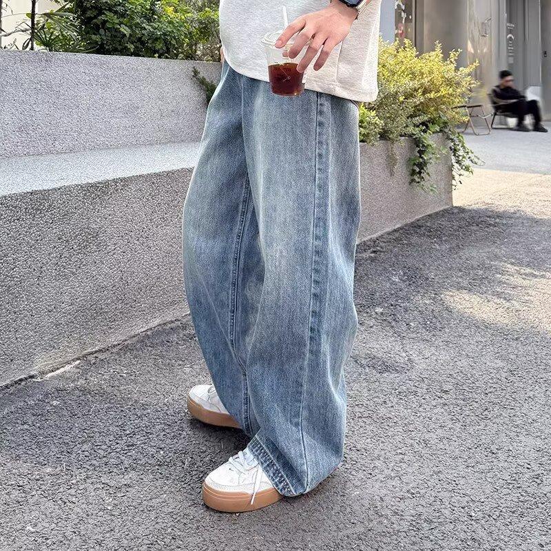 American-style Wash Blue Straight Loose Jeans for Men's New Style of Long Pants Casual and Versatile Simple