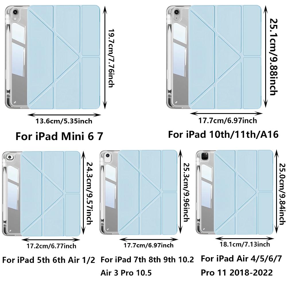 case For iPad 5 6 7 8 9 10 11 Air 11 13 inch /Mini 6th 7th gen /Pro 11 12.9 (3rd/4th/5th/6th gen), 3+Y Fold Crystal Clear Case