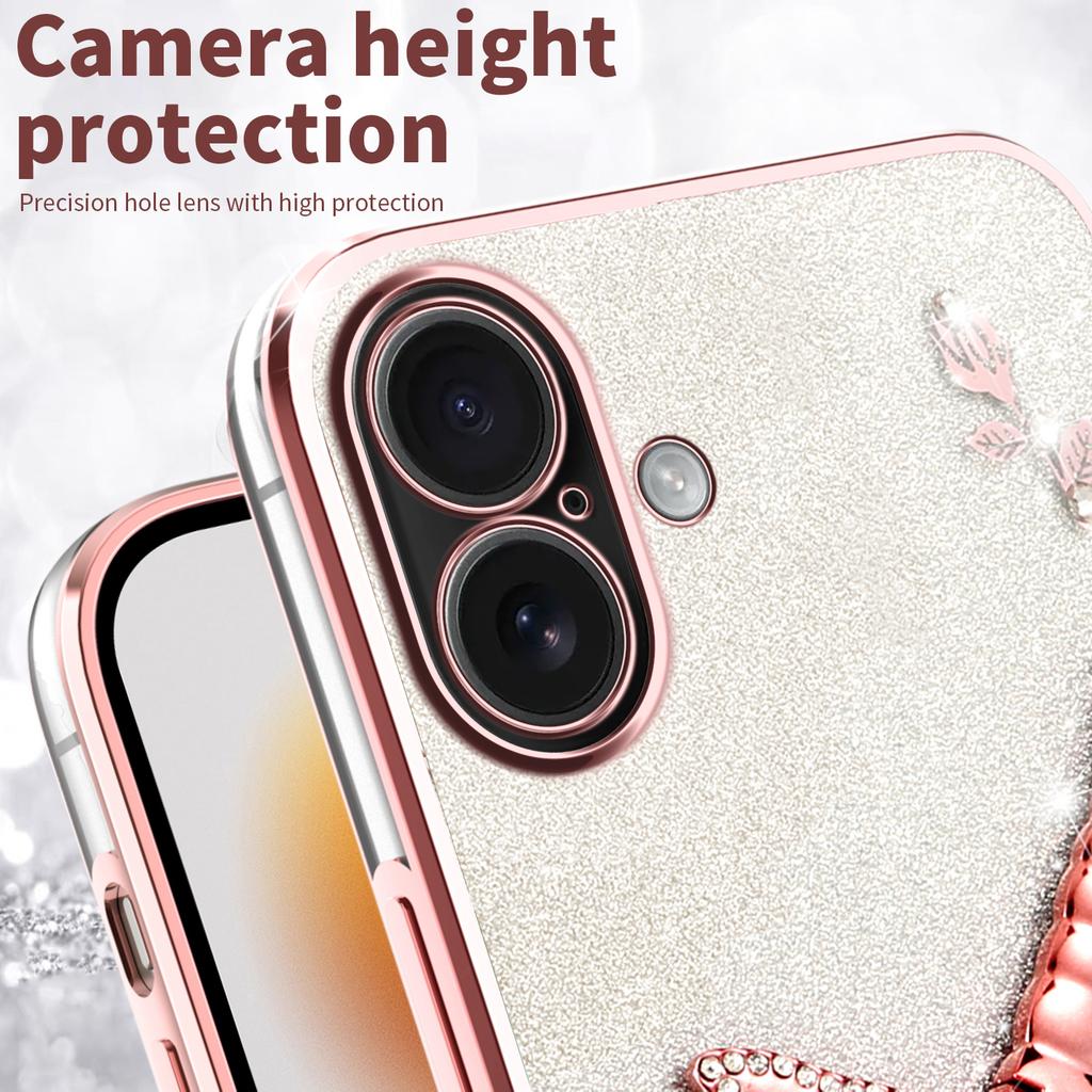 KADEM For iPhone 16 Plus Case Dragonfly Kickstand TPU Flowers Glitter Phone Cover