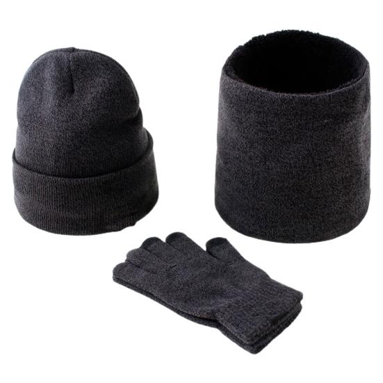 

3Pcs/Set Adults Neck Warmer Hat Gloves Solid Color Thickened Stretchy Thermal Windproof Keep Warm Washable Winter Men Women Woolen темно-сірий