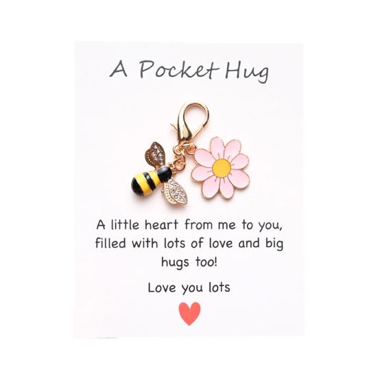 Cheie de buzunar cu floare norocoasă, breloc inspirat cu fluture/albine/buburuză, breloc floare cu card, cadouri pentru femei, prietene, colege