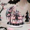 Spider Pumpkin Figures Halloween Dark Style Table Decorations, Acrylic Pink And Black Gothic Centerpiece, Spooky Mantelpiece Statues Crescent