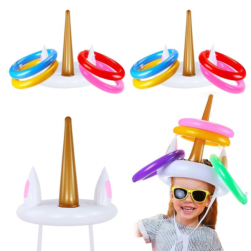 Einhorn Aufblasbares Ringwurfspiel Spielzeug Kinder Geburtstagsfeier Gastgeschenke Geschenke Hawaiianische Sommer Strand Poolparty Dekoration Zubehör