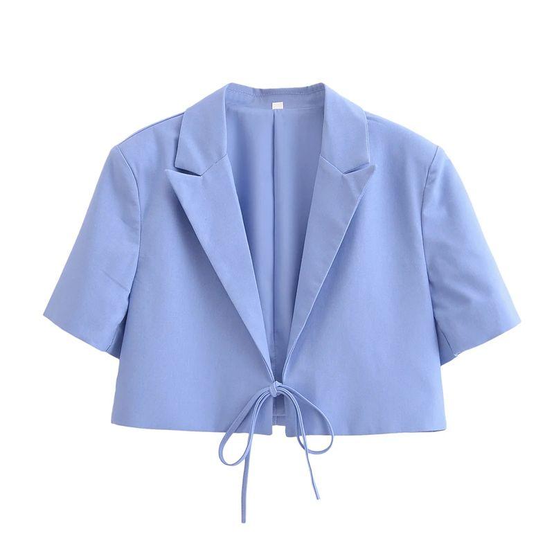 Spring New Versitile Fashion V-neck Short sleeve with Shoulder Pad Bowknot Decoration Short Blazers 8338711