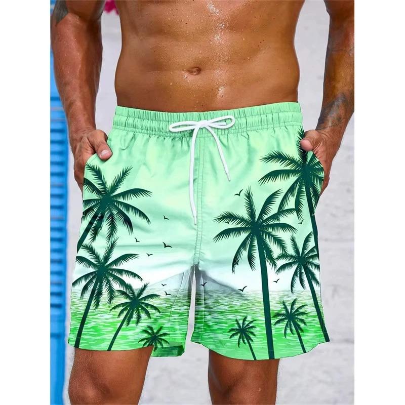 Summer Men's 3D Coconut Tree Series Printed Beach Pants Fashion Versatile Breathable Trend Casual