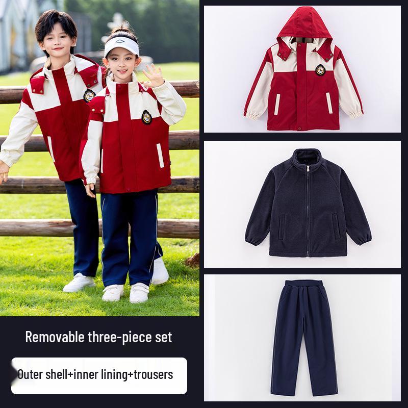 Children's Windbreaker Uniform: 3-Piece Set for Primary School - Detachable for Spring, Autumn, and Winter Wear.