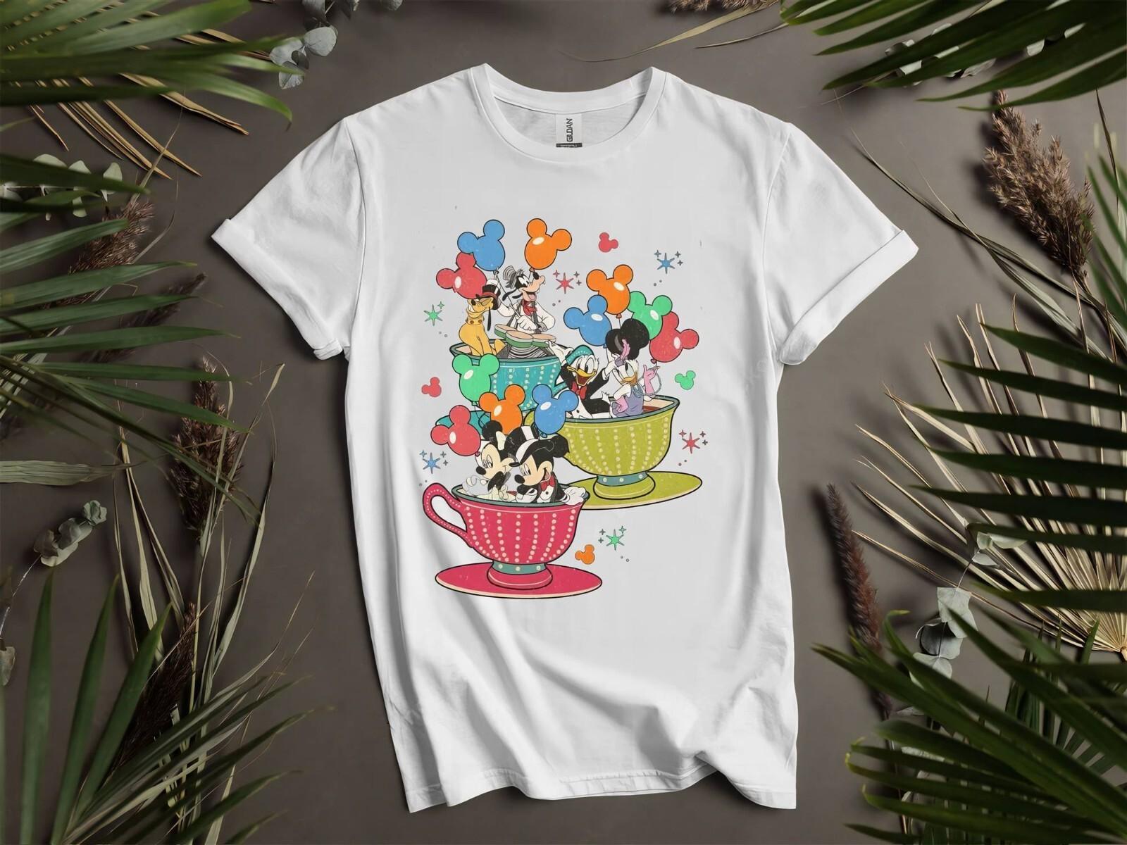 Mickey and Friends Balloons Tea Cup T-Shirt Mens Womens Tees Top T Shirt Mens Womens Tees Top Men Women Unisex Tshirt K544 S