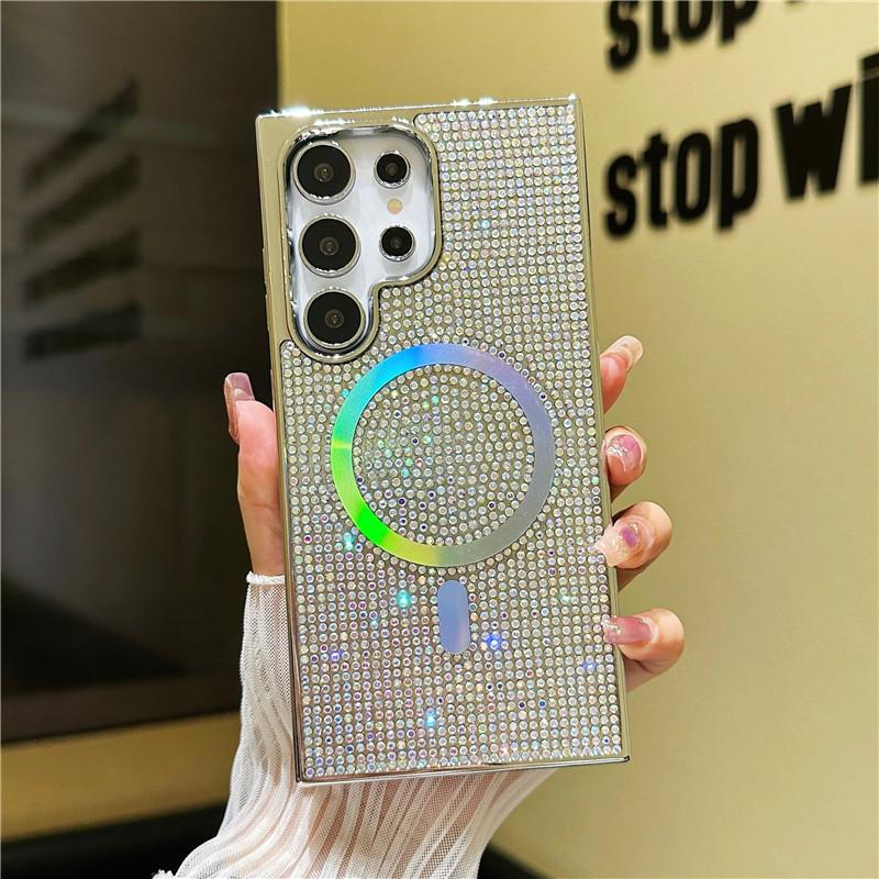 

Чехол для телефона Magsafe Diamond Pattern для Samsung Galaxy S24 Ultra S23 Plus/iPhone 15 14 12 13 11 Pro Max Plus с магнитным блеском и блестками iphone 11promax серебряный