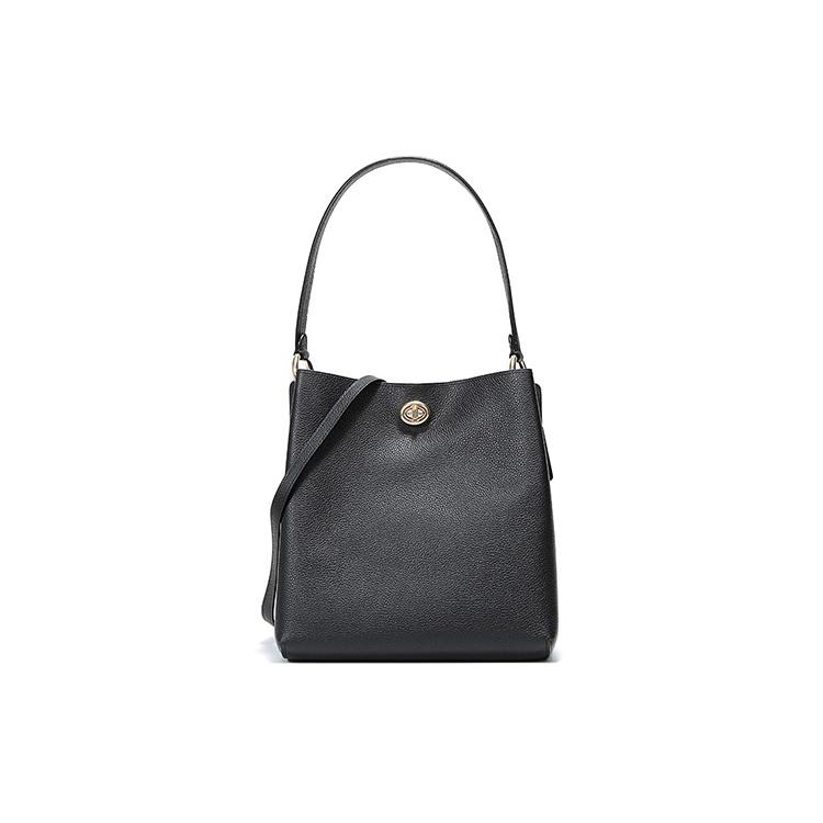 New COACH Charlie Leather Bucket Bag, Shoulder Bag, Crossbody Bag, Handbag Medium Size Women's Black 55200-GDBLK