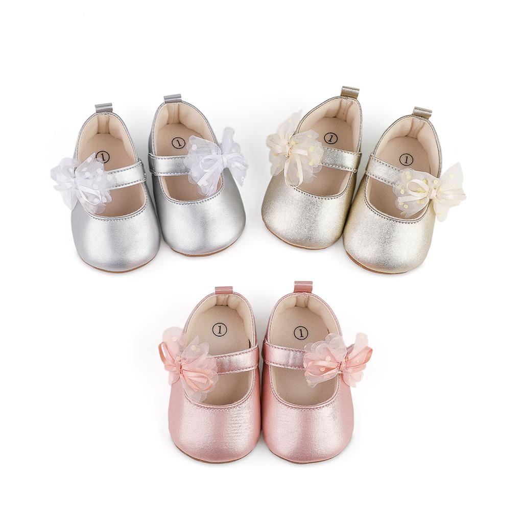 Citgeett Autumn Infant Baby Girls Princess Shoes Dot Print Mesh Bowknot Flats Non-Slip Wedding Slippers Shoes