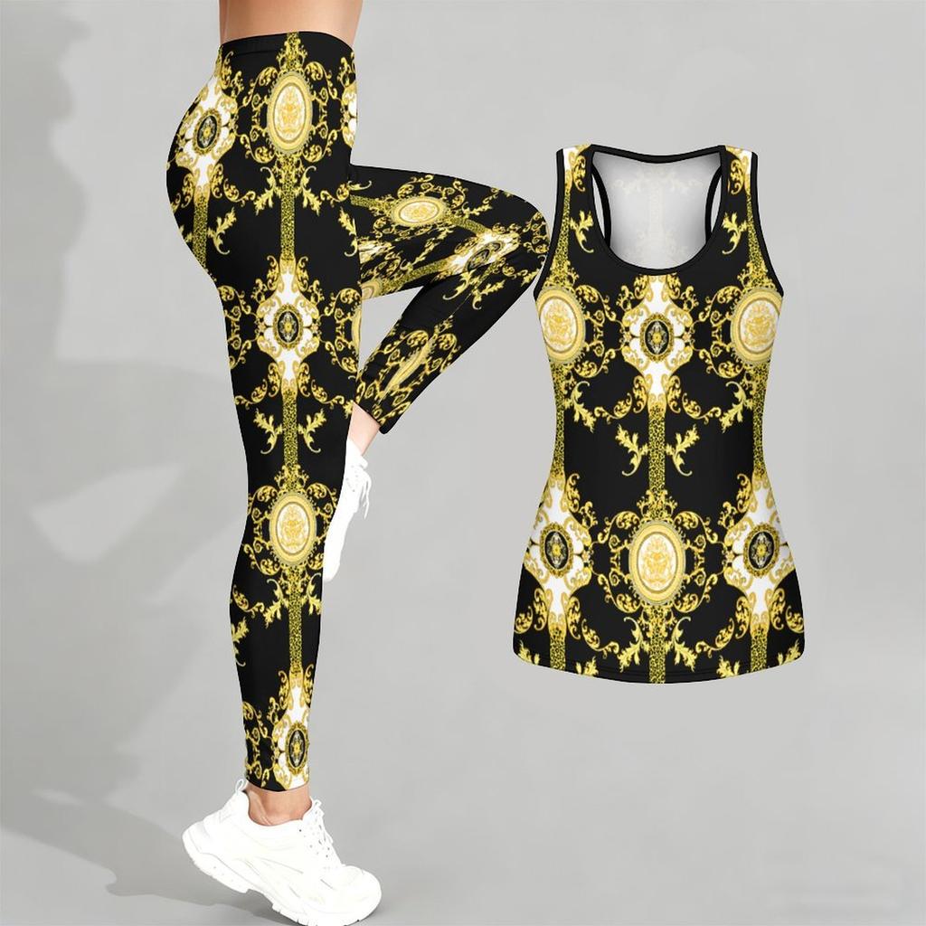 Leopard Print and GeometryPattern Print Yoga Outfit for Women Fashion Workout Leggings Fitness Sports Casual Yoga Set Sports Suit