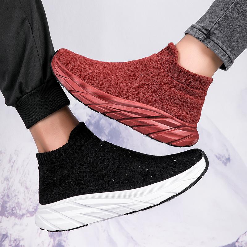 Autumn and winter suede sneakers men's and women's velvet platform casual shoes couple warm cotton shoes short boots spot