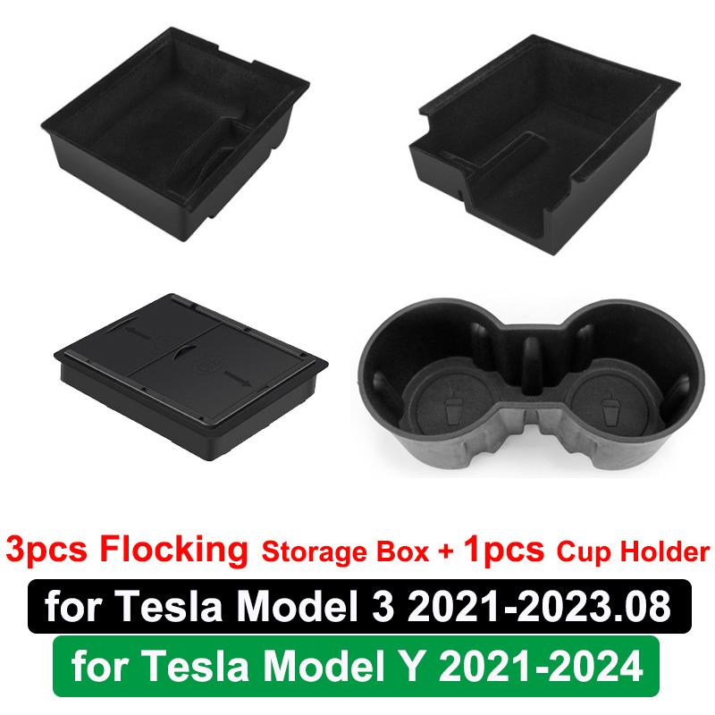 For Tesla Model Y 3 Center Console Storage Organizer Box Tray Armrest Hidden Box Bins Cup Holder Auto Interior Accessories