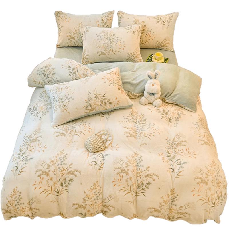 Thickened Milk Fleece Four-Piece Set Double-Sided Fleece Coral Fleece Quilt Cover Sheet Three-Piece Set