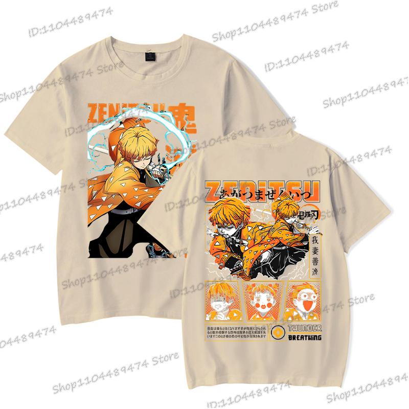 New Demon Slayer Zenitsu Agatsuma T Shirt Men Fashion Manga T-shirts Cool Two-sided Graphics Unisex Tops Anime Homme Camiseta