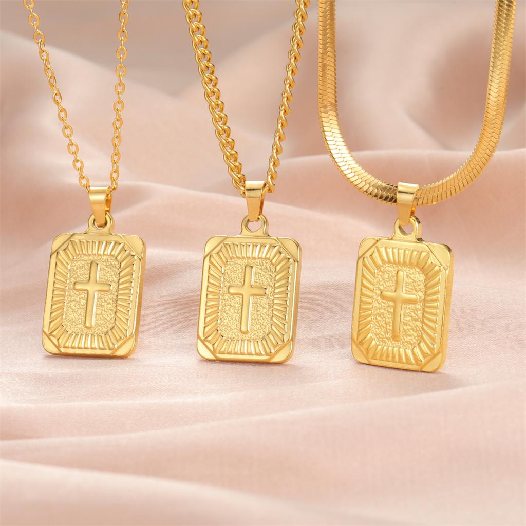 EUEAVAN Square Eastern Orthodox Cross Pendant Necklace Stainless Steel Christian Prayer Amulet Necklaces Men Jewelry Wholesale
