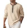Pánské módní tričko s límečkem henley 95% len s dlouhým rukávem podzimní volné ležérní prošívané tričko pánské oblečení
