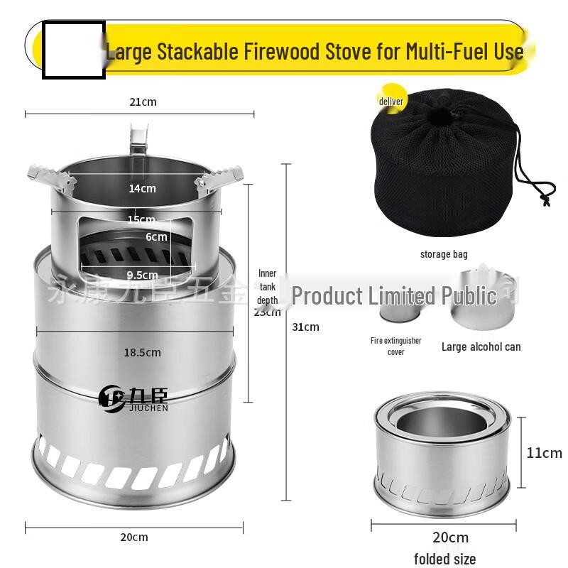 ZISIZ Portable Outdoor Stainless Steel Wood & Charcoal Stove
