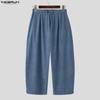 INCERUN Men Zip-up Plaid Wrap Waist Casual Loose Texture Baggy Trousers Pants