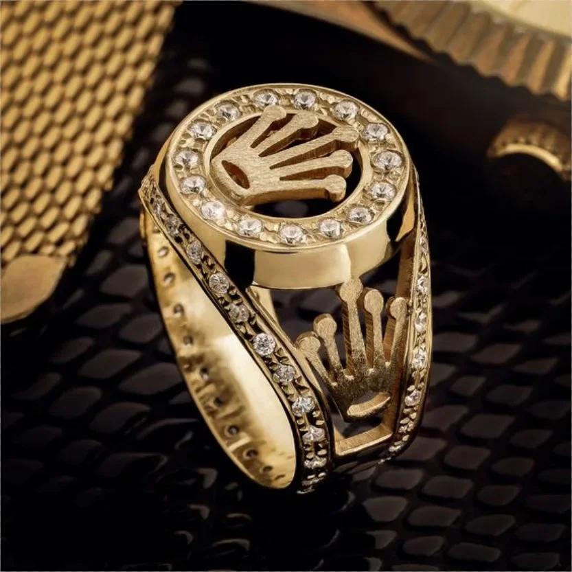Anneaux Signets Sucrés Plaqués Or de Luxe avec Blason Gravé pour Hommes Femmes Hip Hop Fête de Danse Style Couronne Bijoux Cadeau