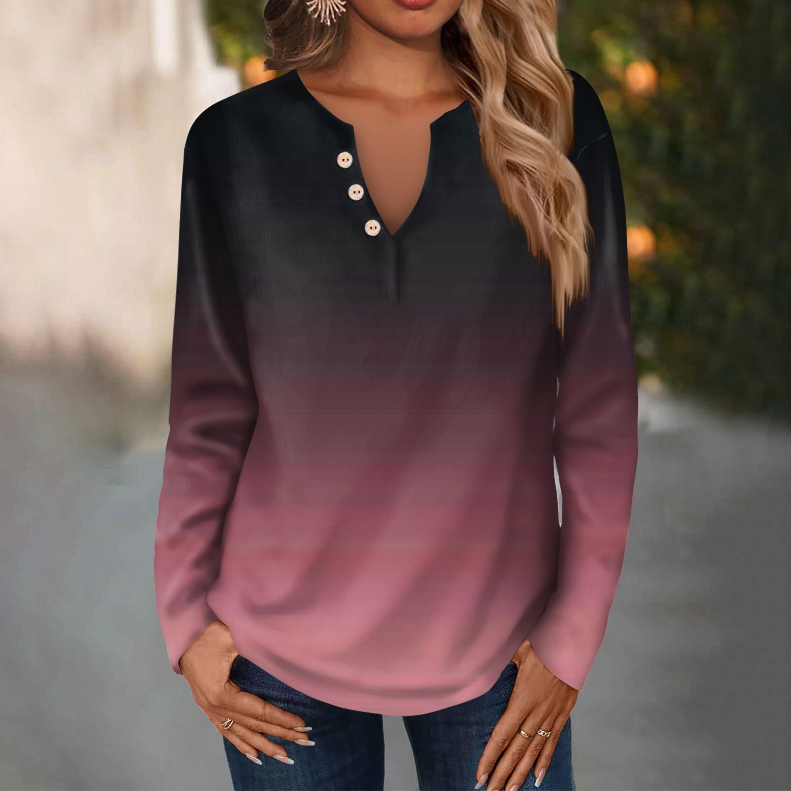 Женская модная повседневная свободная футболка с v-образным вырезом и длинным рукавом — фото 8