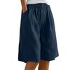 Women's High Waist Elastic Waistband Linen Bermuda Shorts Casual Loose Wide Leg Shorts With Side Pockets For Summer